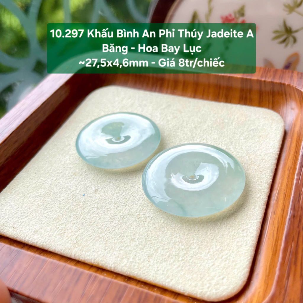 10.297 Khấu Bình An Phỉ Thuý Jadeite A - Băng - Hoa Bay Lục ~27,5x4,6mm
