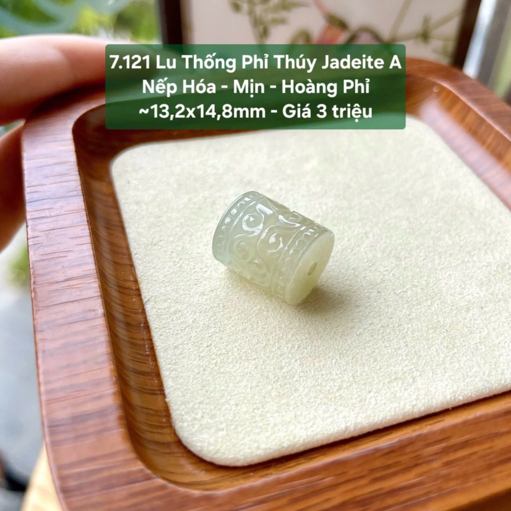 7.121 Lu Thống Phỉ Thuý Jadeite A - Nếp Hoá - Mịn - Hoàng Phỉ ~13,2x14,8mm