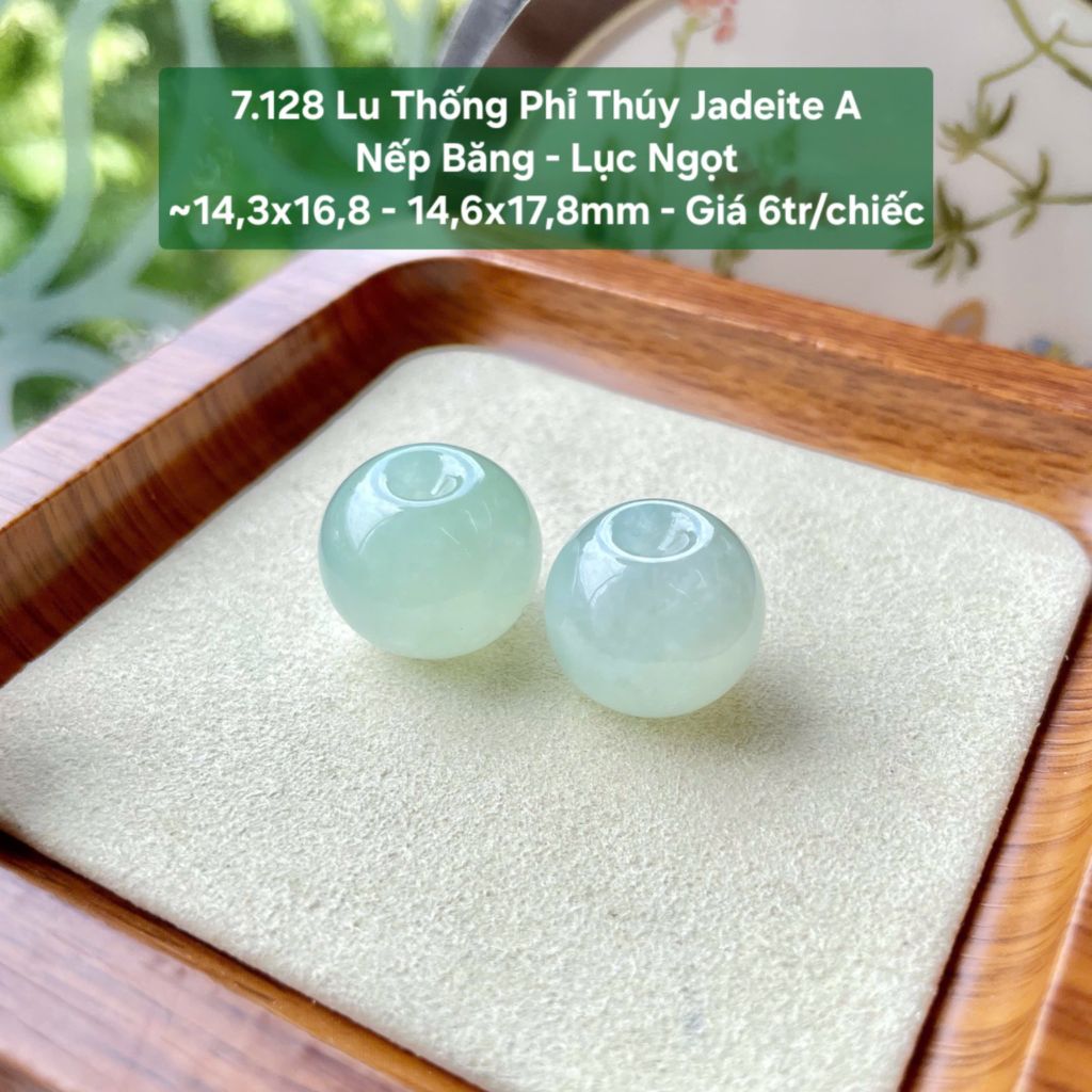 7.128 Lu Thống Phỉ Thuý Jadeite A Nếp Băng - Lục Ngọt ~ 14,3x16,8mm