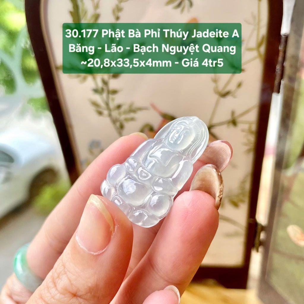 30.177 Phật Bà Phỉ Thuý Jadeite A - Băng - Lão - Bạch Nguyệt Quang ~20,8x33,5x4mm