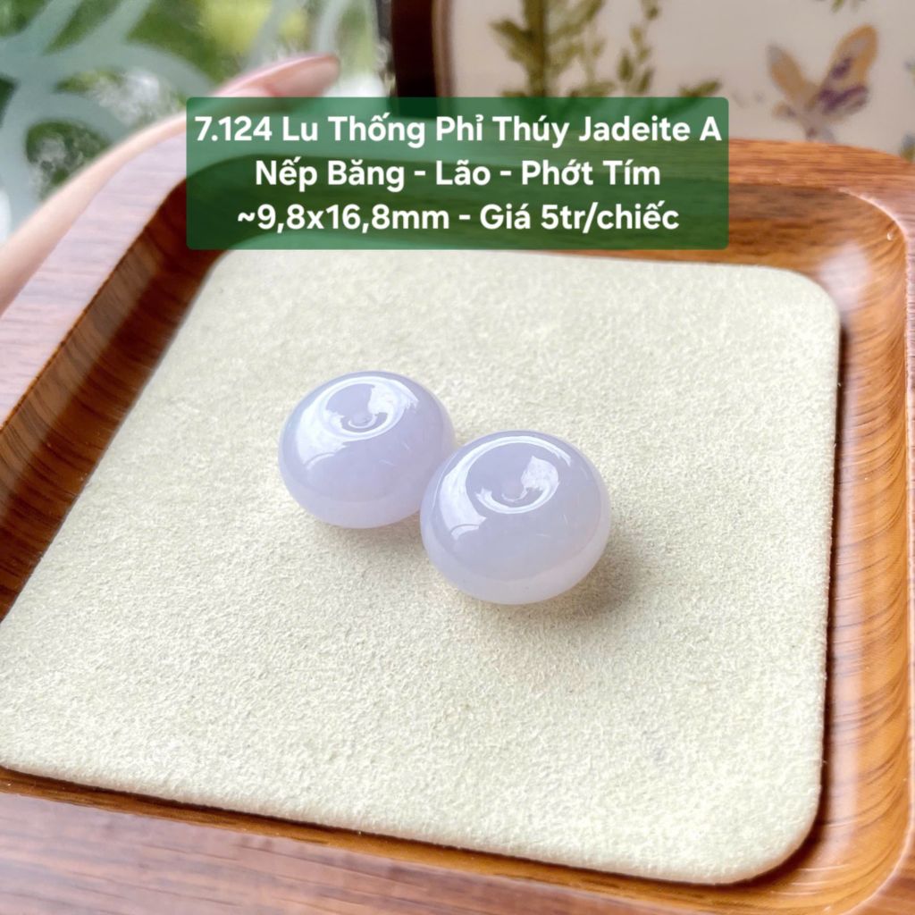 7.124 Lu Thống Phỉ Thuý Jadeite A - Nếp Băng - Lão - Phớt Tím ~9,8x16,8mm