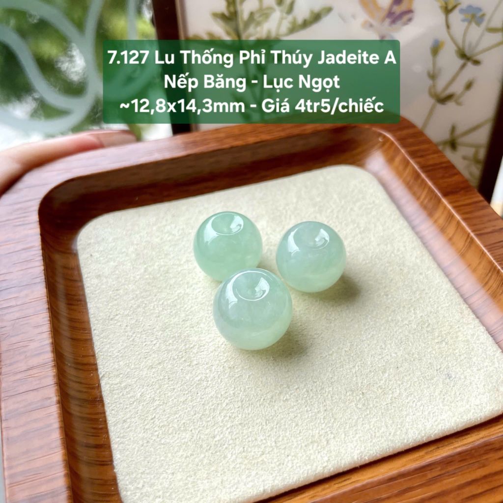 7.127 Lu Thống Phỉ Thuý Jadeite A - Nếp Băng - Lục Ngọt ~12,8x14,3mm