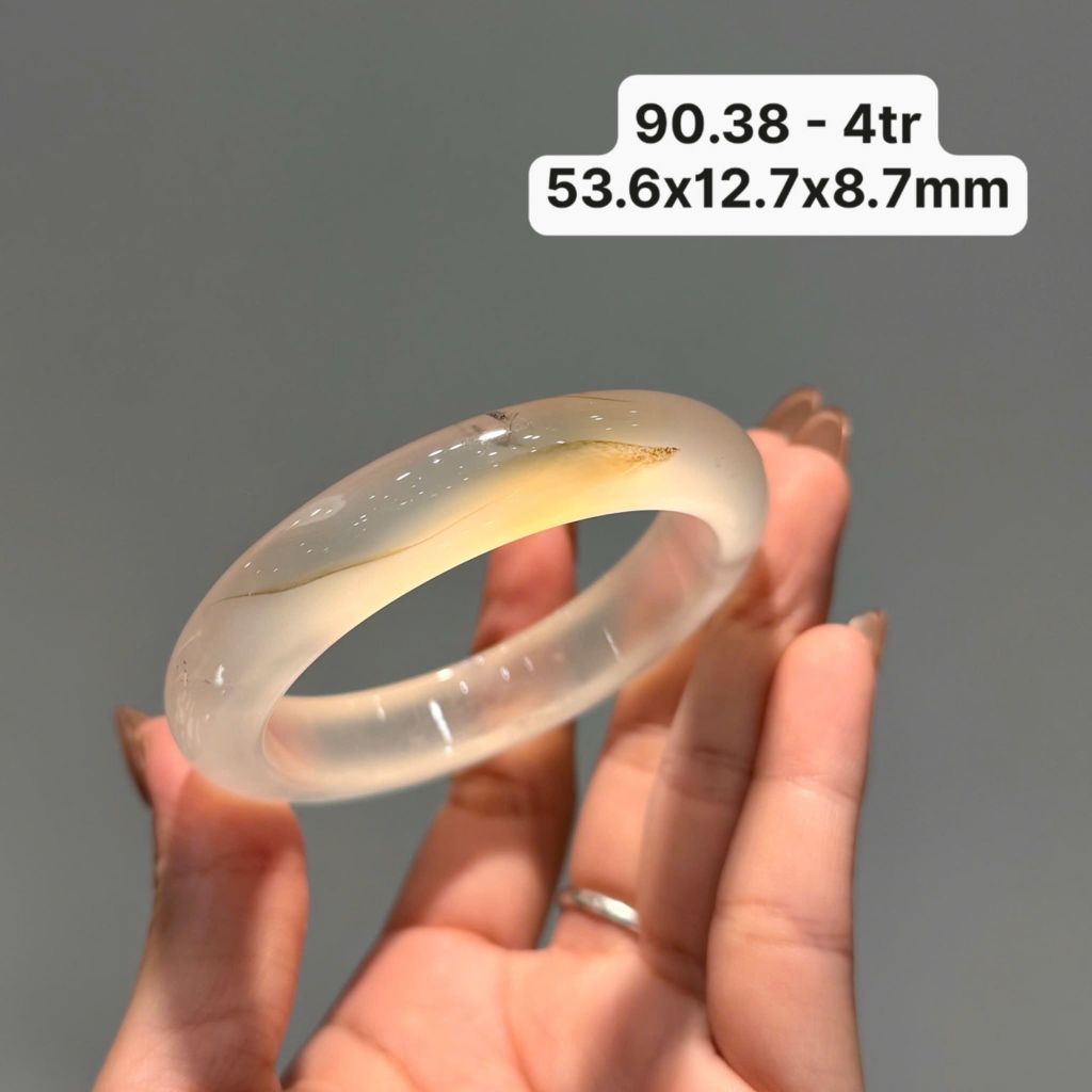 Vòng Hẹ Ngọc Tuỷ Chalcedony Vàng Hoàng Kim ~53,6x12,7x8,7mm 90.38