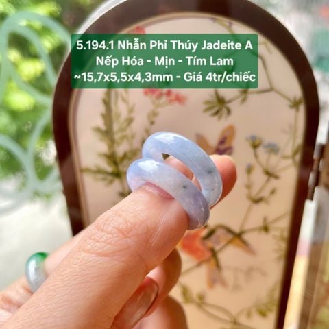 5.194.1 Nhẫn Phỉ Thuý Jadeite A - Nếp Hoá - Mịn - Tím Lam ~15,7x5,5x4,3mm