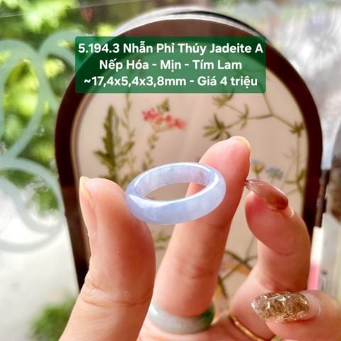 5.194.3 Nhẫn Phỉ Thuý Jadeite A - Nếp Hoá - Mịn - Tím Lam ~17,4x5,4x3,8mm