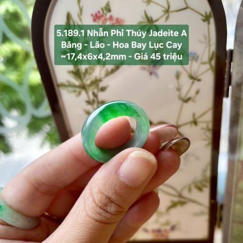 5.189.1 Nhẫn Phỉ Thuý Jadeite A - Băng - Lão - Hoa Bay Lục Cay ~17,4x6x4,2mm