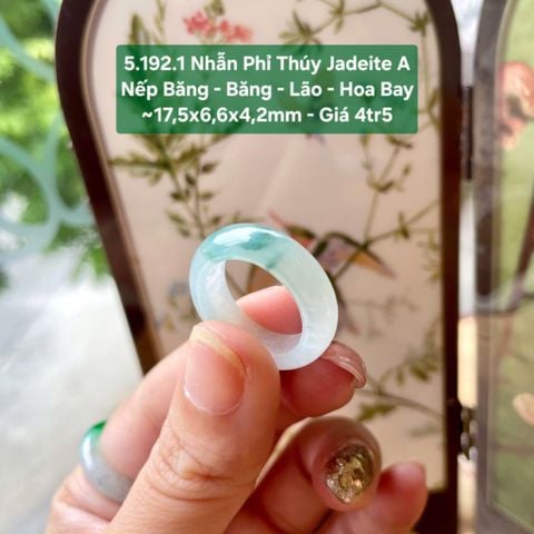 5.192.1 Nhẫn Phỉ Thuý Jadeite A Nếp Băng - Băng - Lão - Hoa Bay ~17,5x6,6x4,2mm