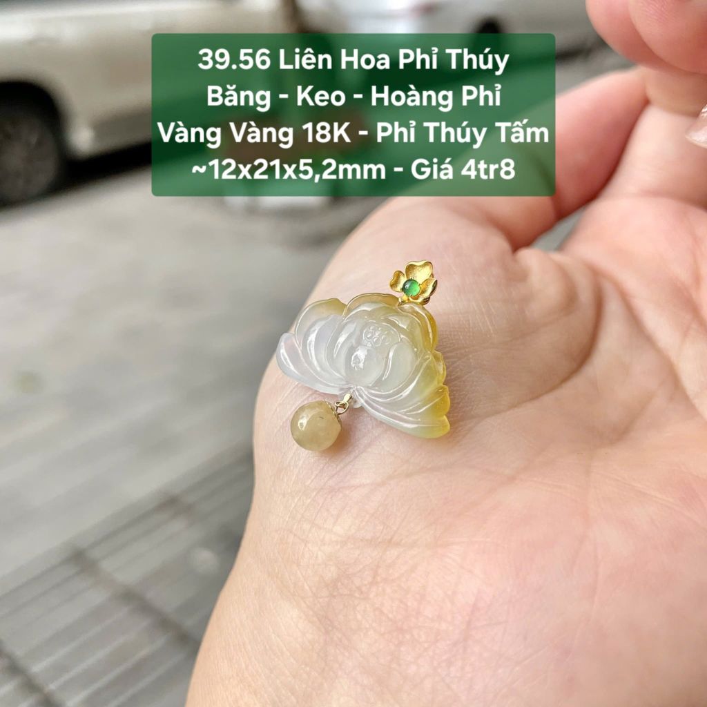 Liên Hoa Phỉ Thúy  Băng – Keo – Hoàng Phỉ  VV 18K – Phỉ Thúy Tấm ~12x21x5,2mm 39.56