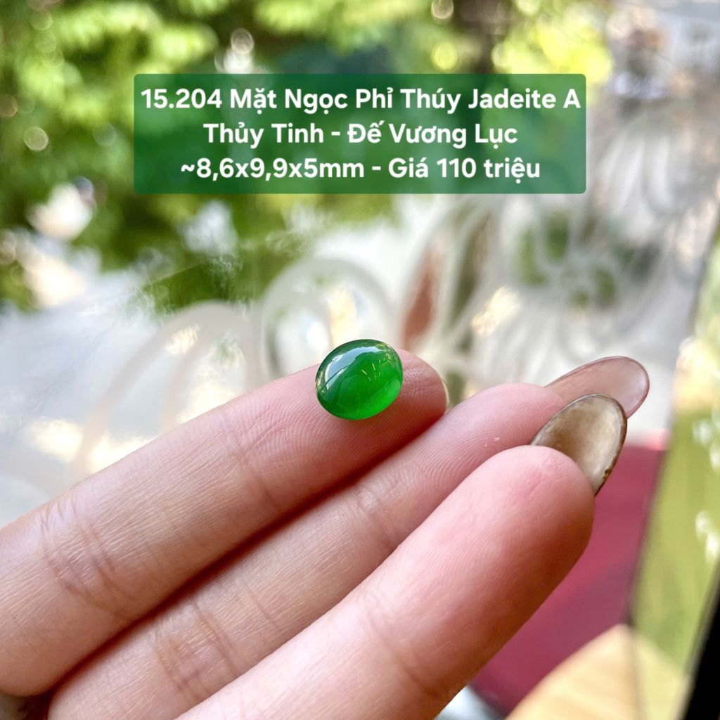 15.204 Mặt Ngọc Phỉ Thuý Jadeite A - Thuỷ Tinh - Đế Vương Lục ~8,6x9,9x5mm