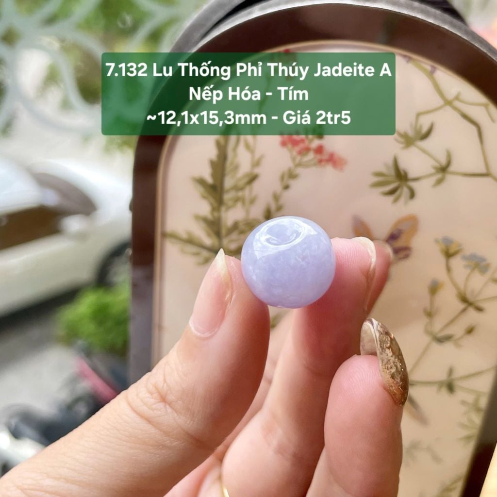 7.132 Lu Thống Phỉ Thuý Jadeite A Nếp Hoá - Tím ~12,1x15,3mm