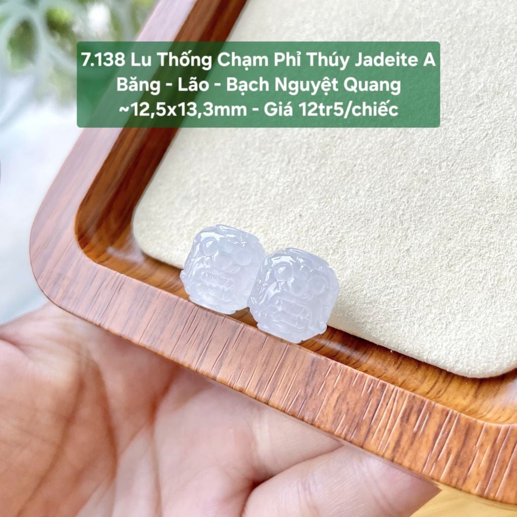 7.138 Lu Thống Chạm Phỉ Thuý Jadeite A - Băng - Lão - Bạch Nguyệt Quang ~12,5x13,3mm