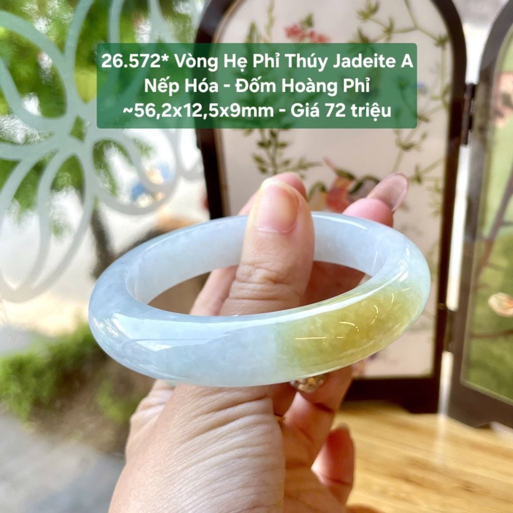 26.572* Vòng Hẹ Phỉ Thuý Jadeite A - Nếp Hoá -  Đốm Hoàng Phỉ ~56,2x12,5x9mm