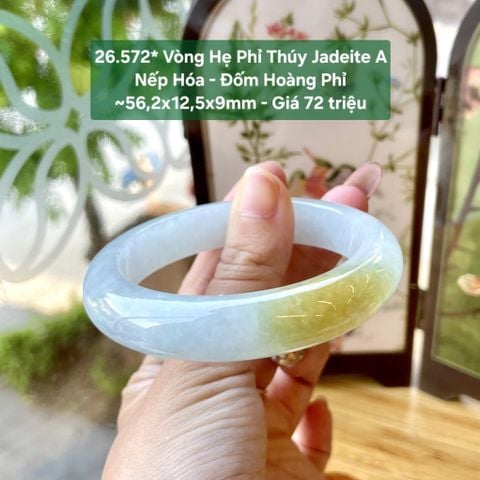 26.572* Vòng Hẹ Phỉ Thuý Jadeite A - Nếp Hoá -  Đốm Hoàng Phỉ ~56,2x12,5x9mm