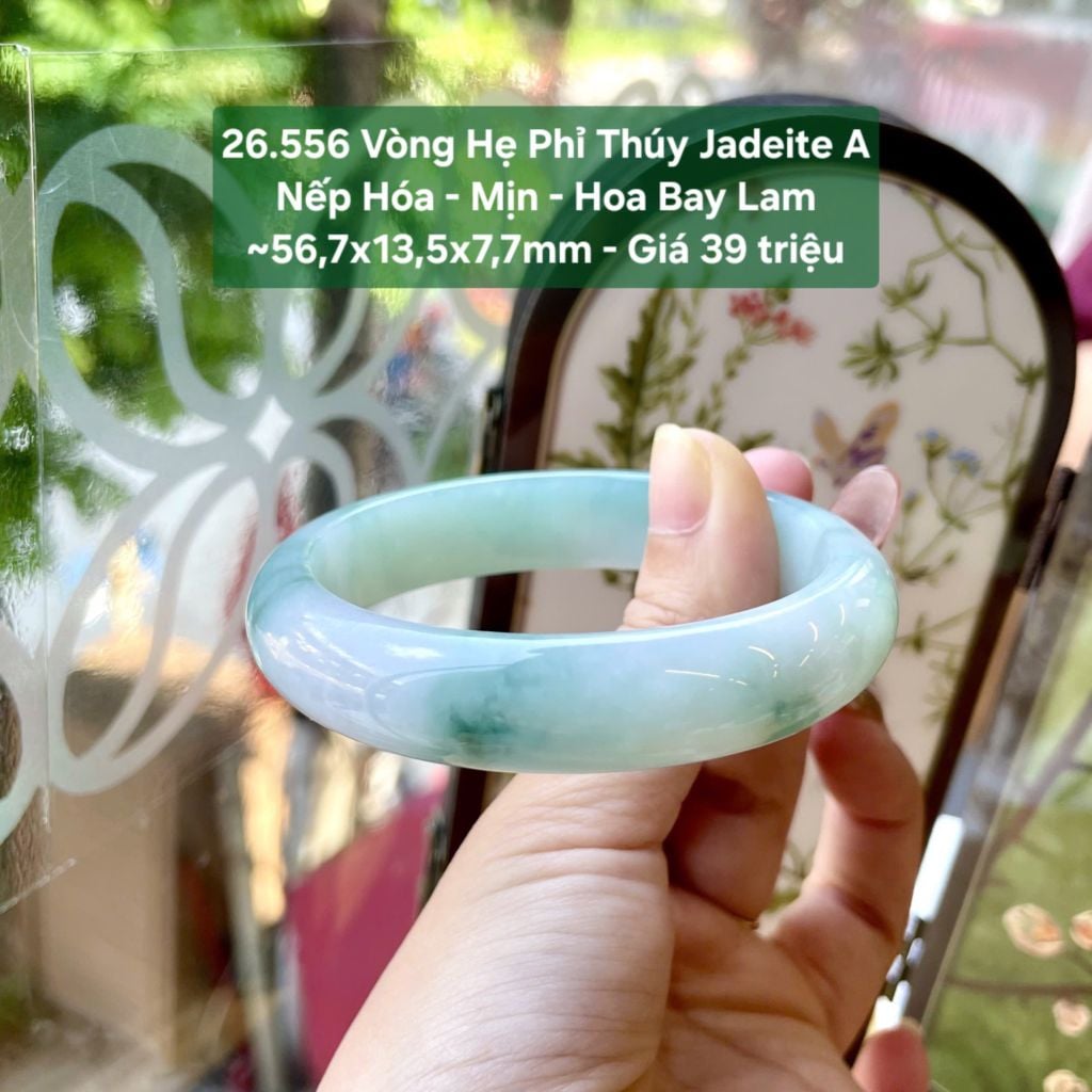 26.556 Vòng Hẹ Phỉ Thuý Jadeite A - Nếp Hoá -Mịn - Hoa Bay Lam ~56,7x13,5x7,7mm