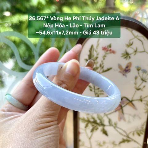 26.567* Vòng Hẹ Phỉ Thuý Jadeite A - Nếp Hoá - Lão - Tím Lam ~54,6x11x7,2mm
