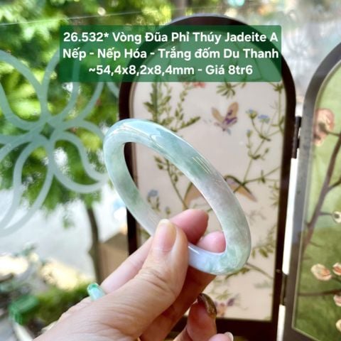 26.532* Vòng Đũa Phỉ Thuý Jadeite A - Nếp- Nếp Hoá- Trắng Đốm Du Thanh ~54,4x8,2x8,4mm
