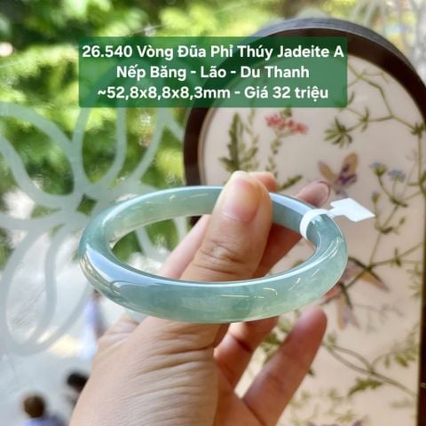 26.540 Vòng Đũa Phỉ Thuý Jadeite A - Nếp Băng -  Lão - Du Thanh ~52,8x8,8x8,3mm