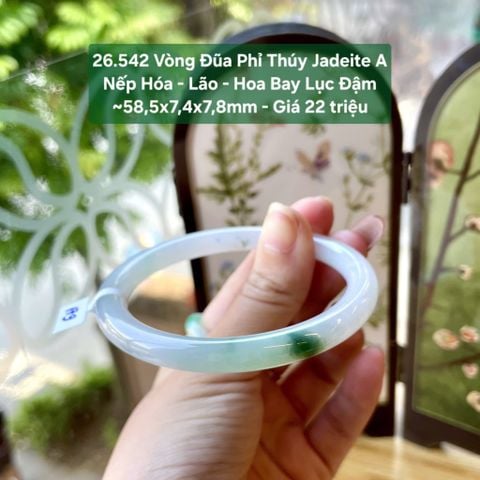 26.542 Vòng Đũa Phỉ Thuý Jadeite A - Nếp Hoá-  Lão - Hoa Bay Lục Đậm ~58,5x7,4x7,8mm