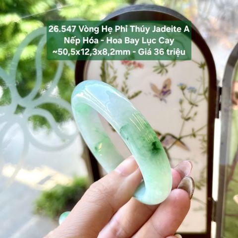 26.547 Vòng Hẹ Phỉ Thuý Jadeite A - Nếp Hoá - Hoa Bay Lục Cay ~50,5x12,3x8,2mm