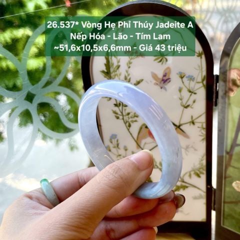 26.537*  Vòng Hẹ Phỉ Thuý Jadeite A - Nếp Hoá - Lão - Tím Lam ~51,6x10,5x6,6mm
