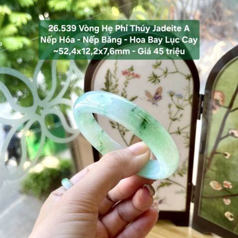 26.539 Vòng Hẹ Phỉ Thuý Jadeite A - Nếp Hoá - Nếp Băng - Hoa Lục Cay ~52,4x12,2x7,6mm