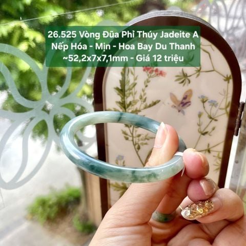 26.525 Vòng Đũa Phỉ Thuý Jadeite A - Nếp Hoá - Mịn- Hoa Bay Du Thanh ~52,2x7x7,1mm