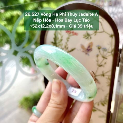 26.527 Vòng Hẹ Phỉ Thuý Jadeite A - Nếp Hoá - Hoa Bay Lục Táo ~52x12,2x8,1mm