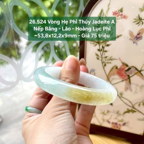 26.524 Vòng Hẹ Phỉ Thuý Jadeite A - Nếp Băng - Lão - Hoàng Lục Phỉ ~53,8x12,2x9mm