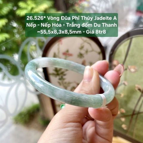 26.526* Vòng Đũa Phỉ Thuý Jadeite A - Nếp-  Nếp Hoá - Trắng Đốm Du Thanh ~55,5x8,3x8,5mm