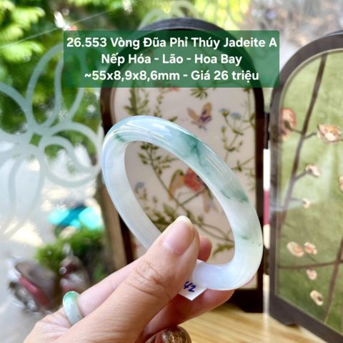 26.553 Vòng Đũa Phỉ Thuý Jadeite A - Nếp Hoá -  Lão - Hoa Bay - 55x8,9x8,6mm
