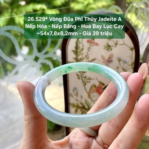 26.529* Vòng Đũa Phỉ Thuý Jadeite A - Nếp Hoá - Nếp Băng - Hoa Bay Lục Cay ~54x7,8x8,2mm