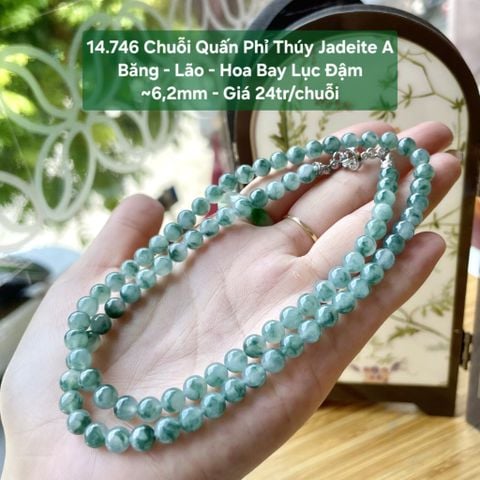 14.746 Chuỗi Quấn Phỉ Thuý Jadeite A - Băng - Lão - Hoa Bay Lục Đậm ~6,2mm