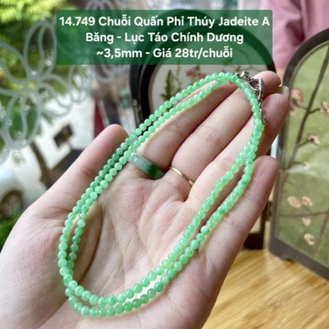 14.749 Chuỗi Quấn Phỉ Thuý Jadeite A - Băng - Lục Táo Chính Dương ~3,5mm