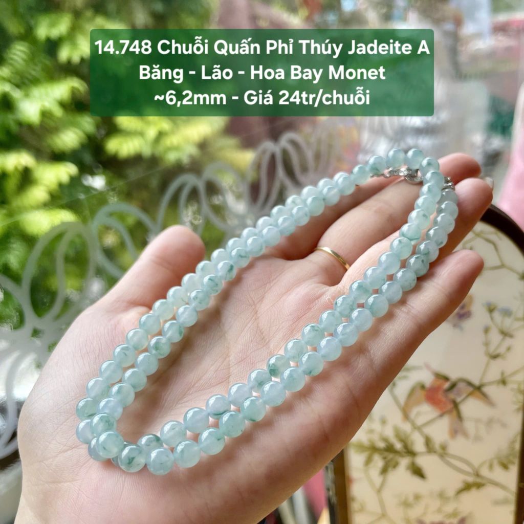 14.748 Chuỗi Quấn Phỉ Thuý Jadeite A - Băng - Lão - Hoa Bay Monet ~6,2mm