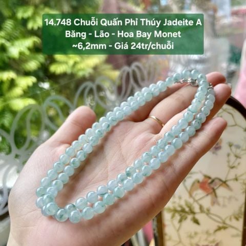 14.748 Chuỗi Quấn Phỉ Thuý Jadeite A - Băng - Lão - Hoa Bay Monet ~6,2mm