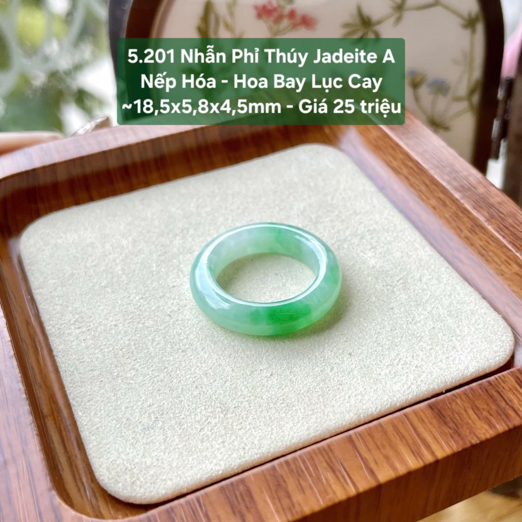 5.201 Nhẫn Phỉ Thuý Jadeite A - Nếp Hoá - Hoa Bay Lục Cay ~18,5x5,8x4,5mm
