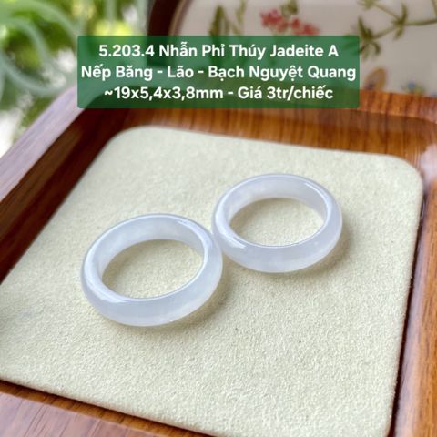 5.203.4 Nhẫn Phỉ Thuý Jadeite A - Nếp Băng - Lão - Bạch Nguyệt Quang ~19x5,4x3,8mm