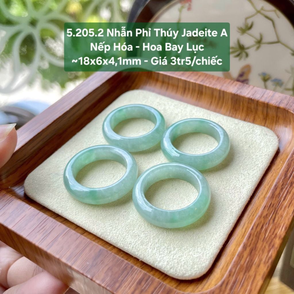 5.205.2 Nhẫn Phỉ Thuý Jadeite A - Nếp Hoá - Hoa Bay Lục ~18x6x4,1mm