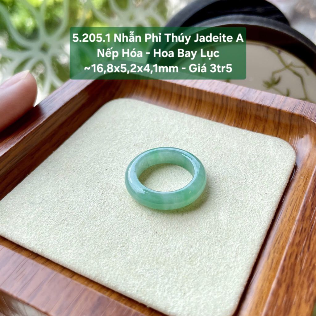 5.205.1 Nhẫn Phỉ Thuý Jadeite A - Nếp Hoá - Hoa Bay Lục ~16,8x5,2x4,1mm