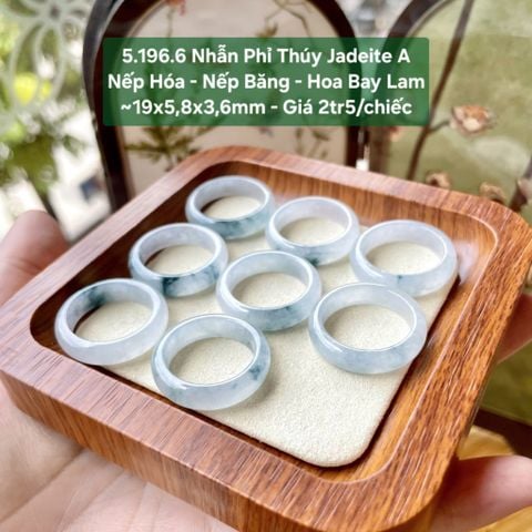 5.196.6 Nhẫn Phỉ Thuý Jadeite A - Nếp Hoá - Nếp Băng - Hoa Bay Lam ~19x5,8x3,6mm