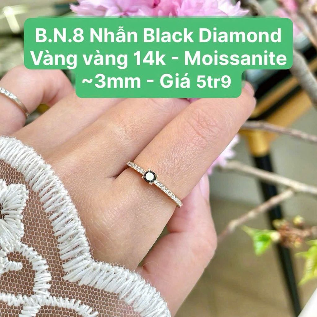 Nhẫn Black Diamond VV14 - Moissanite ~3mm B.N.8