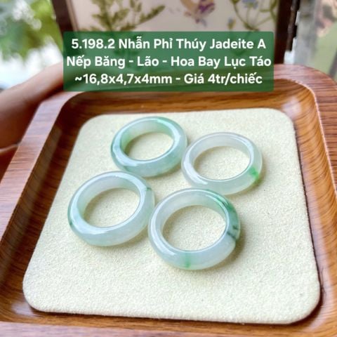 5.198.2 Nhẫn Phỉ Thuý Jadeite A - Nếp Băng - Lão - Hoa Bay Lục Táo ~16,8x4,7x4mm