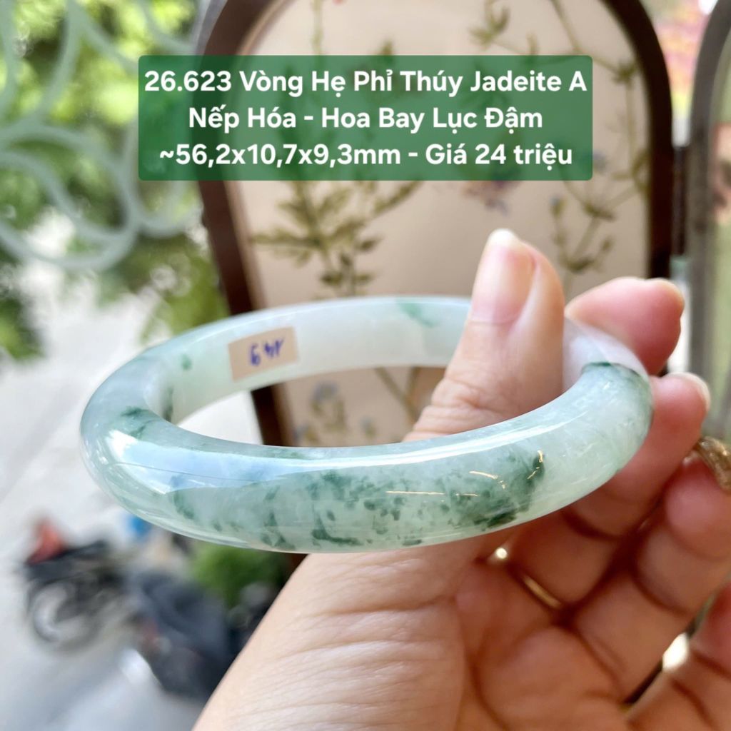 26.623 Vòng Hẹ Phỉ Thuý Jadeite A - Nếp Hoá - Hoa Bay Lục Đậm ~56,2x10,7x9,3mm