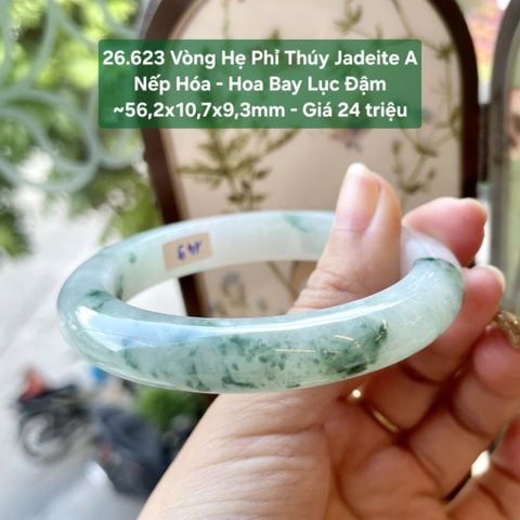 26.623 Vòng Hẹ Phỉ Thuý Jadeite A - Nếp Hoá - Hoa Bay Lục Đậm ~56,2x10,7x9,3mm