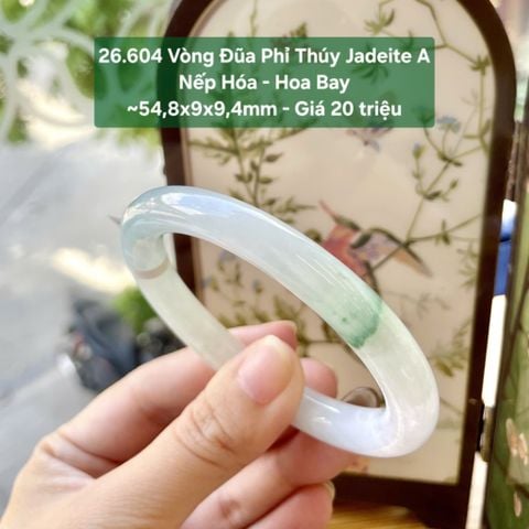 26.604 Vòng Đũa Phỉ Thuý Jadeite A - Nếp Hoá - Hoa Bay ~54,8x9x9,4mm