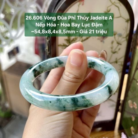26.606 Vòng Đũa Phỉ Thuý Jadeite A - Nếp Hoá- Hoa Bay Lục Đậm ~54,8x8,4x8,5mm