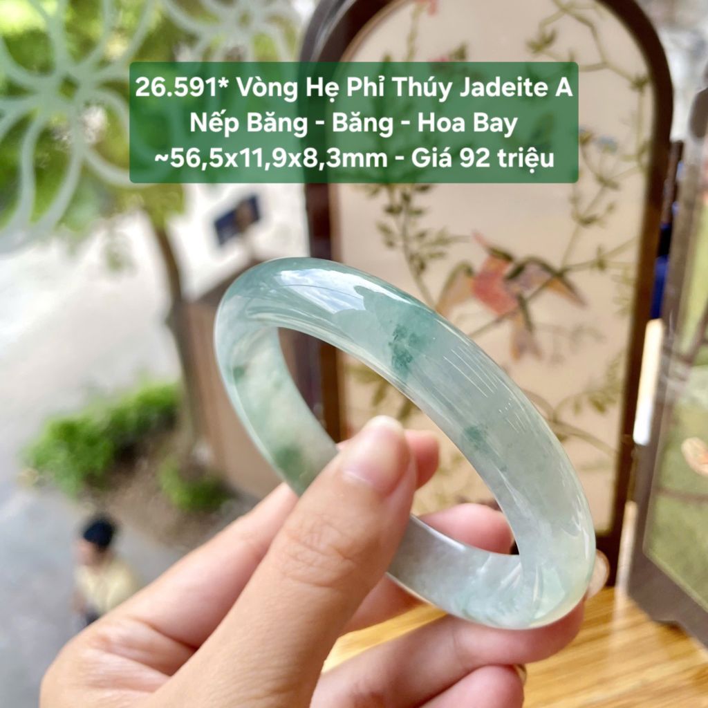 26.591* Vòng Hẹ Phỉ Thuý Jadeite A - Nếp Băng - Băng - Hoa Bay ~56,5x11,9x8,3mm
