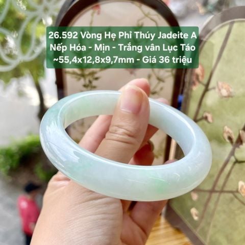 26.592 Vòng Hẹ Phỉ Thuý Jadeite A - Nếp Hoá - Mịn - Trắng Vân Lục Táo  ~55,4x12,8x9,7mm