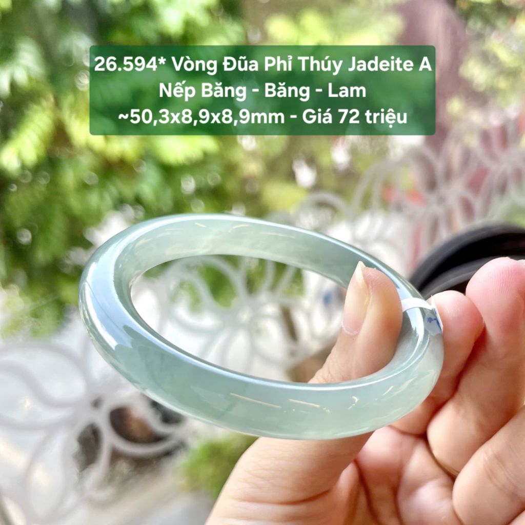 26.594* Vòng Đũa Phỉ Thuý Jadeite A - Nếp Băng - Băng - Lam ~50,3x8,9x8,9mm