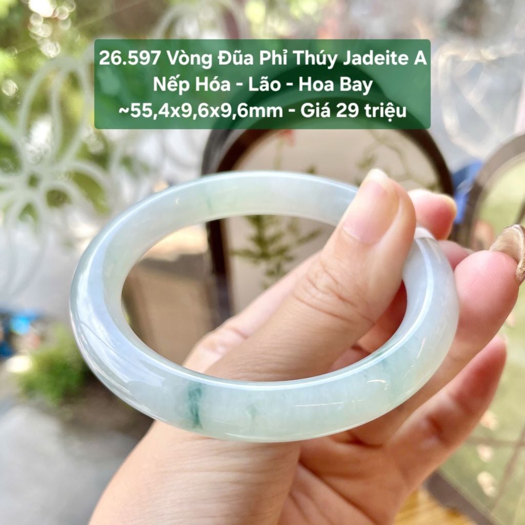 26.597 Vòng Đũa Phỉ Thuý Jadeite A - Nếp Hoá - Lão - Hoa Bay ~55,4x9,6x9,6mm